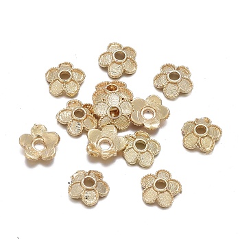 Brass Bead Caps, 5-Petal, Flower, Real 18K Gold Plated, 6x2mm, Hole: 1.4mm