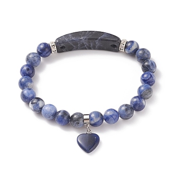Natural Sodalite Beads Charm Bracelets, Heart, 2-1/4 inch(56mm)