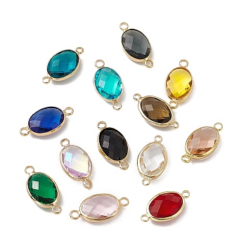 Transparent K9 Glass Connector Charms, with Light Gold Plated Brass Findings, Faceted, Oval Links, Mixed Color, 21.5x10.5x5.5mm, Hole: 2mm