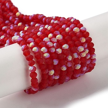 Imitation Jade Glass Beads Strands, Half AB Color Plated, Faceted, Frosted, Rondelle, Dark Red, 3x2mm, Hole: 0.7mm, about 155pcs/strand, 15.75''(40cm)