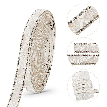 Hotfix Rhinestone Ribbon Trimming, Costume Accessories, White, 12x2mm