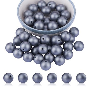 50Pcs Silicone Beads Round Rubber Beads 15MM Loose Spacer Beads for DIY Supplies Jewelry Keychain Making, Slate Blue, 15mm, Hole: 1.8mm