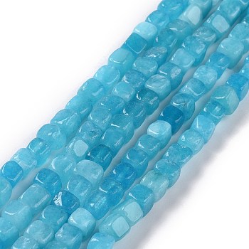 Natural Quartz Beads Strands, Dyed & Heated, Cube, Deep Sky Blue, 5~7x5~7x5~7mm, Hole: 0.8mm, about 66~71pcs/strand, 14.80~ 15.08 inchi(37.6~38.3cm)