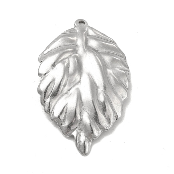 Textured 304 Stainless Steel Pendants, Leaf Charms, Stainless Steel Color, 43.5x27.5x2.5mm, Hole: 2mm