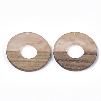 Resin & Walnut Wood Pendants, Donut, Linen, 44.5x4mm, Hole: 2mm