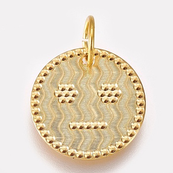 Brass Pendants, Flat Round with Face, Real 18K Gold Plated, 20x1.5mm, Hole: 5.5mm