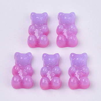 Opaque Resin Cabochons, with Glitter Powder, Two Tone, Bear, Lilac, 18x11x8mm