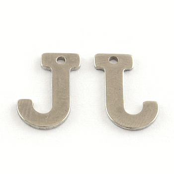 201 Stainless Steel Letter Charms, Letter.J, 11x5.5~12x0.5mm, Hole: 1mm