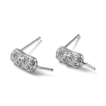 Brass with Cubic Zirconia Rhombus Stud Earrings Findings, with 925 Sterling Silver Pins, Rectangle, Platinum, 13.5x4.5x3mm, Pin: 0.5mm