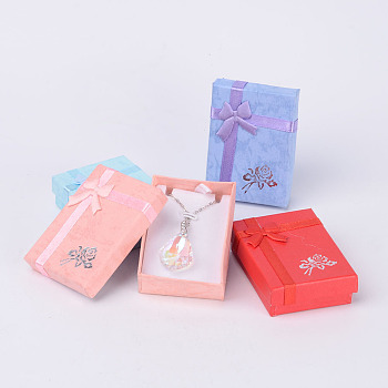 Valentines Day Presents Packages Cardboard Pendant Necklaces Boxes, with Bowknot, Rectangle, Mixed Color, 7x5x2cm