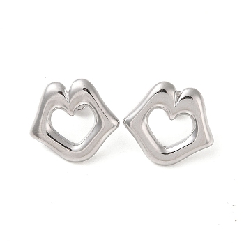 Lip 304 Stainless Steel Stud Earrings for Women, Stainless Steel Color, 22x20mm