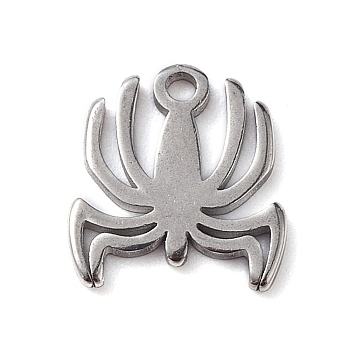 304 Stainless Steel Pendants, Spider Charm, Stainless Steel Color, 10x9x1mm, Hole: 1mm