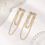 Brass & 304 Stainless Tassel Steel Stud Earrings, Cable Chain Charm, Golden, 60x4mm(EJEW-JE06879)
