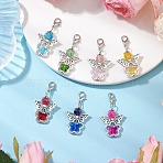 7Pcs 7 Colors Angel Glass Pendant Decorations, Alloy Lobster Claw Clasps Charms for Bag Ornaments, Mixed Color, 40.5mm, 1pc/color(HJEW-JM02789-02)