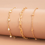 3Pcs Alloy Chain Bracelet Sets, Mixed Styles Bracelets, Platinum & Golden, 7-1/2 inch(19cm)(WH-WG7B13E-01)