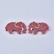 Handmade Seed Beads Pendants, with Elastic Thread, Loom Pattern, Elephant, Dark Red, 16x24~26x1.5mm(SEED-I012-53B)