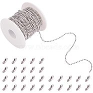 DIY Necklace Making, 304 Stainless Steel Ball Chains with Ball Chain Connectors, Stainless Steel Color, 2.5mm, about 20m/roll(DIY-PH0001-53P)
