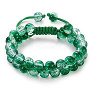 Sparkling Round Glass Braided Bead Bracelet, Double Layered Wrap Adjustable Bracelet for Women, Dark Green, Inner Diameter: 2~3-1/8 inch(5~7.8cm) (BJEW-SW00082-10)