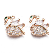 Brass Micro Pave Clear Cubic Zirconia Pendants, Long-Lasting Plated, Cadmium Free & Lead Free, Swan, Light Gold, 15x13x4.5mm, Hole: 1.2mm(KK-S359-109-RS)