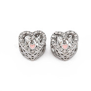 Rack Plating Alloy European Beads, with Crystal Rhinestone & Pink Enamel, Large Hole Beads, Cadmium Free & Nickel Free & Lead Free, Heart with Hands, Platinum, 11x12x8.5mm, Hole: 5mm(MPDL-N039-187B)
