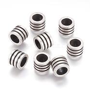 304 Stainless Steel Beads, Column, Antique Silver, 10x8mm, Hole: 6.5mm(STAS-F123-04AS)