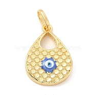 Brass Pendants, with Enamel, Real 18K Gold Plated, Long-Lasting Plated, Teardrop with Evil Eye Charm, Blue, 34x23.5x6mm, Hole: 10x7mm(KK-E076-06G-07)