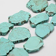 Natural Magnesite Beads Strands, Flat Slab Beads, Dyed, Nuggets, Dark Turquoise, 41~50.5x26.5~35.5x5~8mm, Hole: 1mm, about 9pcs/strand, 6strands/1000g, 14.9 inch(G-P228-29)