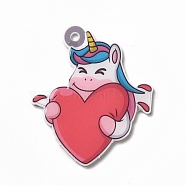 Cartoon Opaque Acrylic Pendants, Heart Unicorns Charm, Colorful, 42x36x2mm, Hole: 2.5mm(MACR-K330-33E)