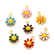 Brass Enamel Charms, Golden Plated, Cadmium Free & Lead Free, Sunflower, Mixed Color, 10x7x2mm, Hole: 1.2mm(X-KK-K260-03G-RS)