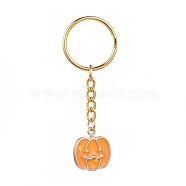 Halloween, Alloy Enamel Keychain, with Iron Key Clasp, Pumpkin Jack-O'-Lantern, Golden, Orange, 70mm(KEYC-JKC00208-01)
