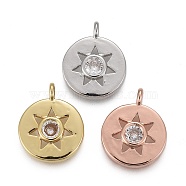 Brass Micro Pave Clear Cubic Zirconia Pendants, Long-Lasting Plated, Flat Round with Star, Mixed Color, 15x12x3.5mm, Hole: 2mm(KK-F821-23)