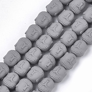 Spray Painted Non-magnetic Synthetic Hematite Beads Strands, Matte Style, Buddha Head, Light Grey, 10x9x7.5mm, Hole: 1mm, about 39pcs/strand, 15.7 inch(G-T116-28-11)