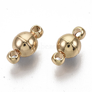 Brass Magnetic Clasps, Nickel Free, Round, Real 18K Gold Plated, 11.5x6mm, Hole: 1.8mm(X-KK-S354-213A-NF)