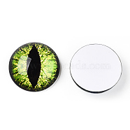 Glass Cabochons, Half Round with Evil Eye, Vertical Pupil, Yellow Green, 20x6.5mm(GGLA-T004-02U)