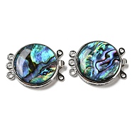 Paua Shell Box Clasp, with Alloy Loops, Flat Round, Colorful, 29.5x23.5x6~6.5mm, Hole: 2mm(G-C104-05C-P)