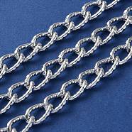 Oxidation Aluminum Textured Curb Chains, Twisted Chains, Unwelded, with Spool, Silver, 10.5x6.5x3.2mm, about 131.23 Feet(40m)/Roll(CHA-H001-02S)