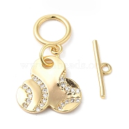 Brass Micro Pave Clear Cubic Zirconia Toggle Clasps, Flower, Real 18K Gold Plated, Pendant: 13x13.5x1.7mm, Hole: 6mm, Bar: 13.5x3x1mm, Hole: 1.4mm(KK-P234-90G)
