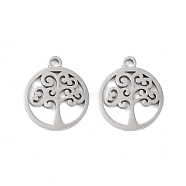 316 Surgical Stainless Steel Charms, Laser Cut, Flat Round Charm, Stainless Steel Color, Tree of Life, 14.5x12.5x1mm, Hole: 1.5mm(STAS-C096-11B-P)