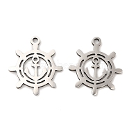 316L Surgical Stainless Steel Pendants, Laser Cut, Helm with Anchor Charm, Stainless Steel Color, 17x15x1mm, Hole: 1.4mm(STAS-D046-09P)