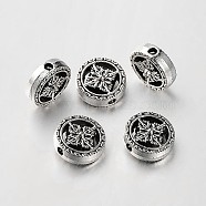 Buddhist Jewelry Findings Tibetan Style Alloy Flat Round Beads, Antique Silver, 12x5mm, Hole: 2mm(TIBEB-O004-55)