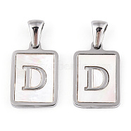 304 Stainless Steel Pave Shell Pendants, Rectangle Charm, Stainless Steel Color, Letter D, 17.5x12x1.5mm, Hole: 3x5mm(STAS-G327-01P-D)