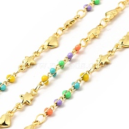 Brass Heart and Star Link Chains, with Enamel Beaded, Real 18K Gold Plated, Soldered, with Spools, Long-Lasting Plated, Colorful, 10x4.5x2mm, 9x4.5x2mm, 5.3x3x2mm(CHC-C003-09G)