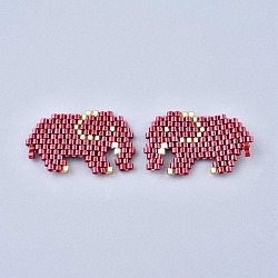 Handmade Seed Beads Pendants, with Elastic Thread, Loom Pattern, Elephant, Dark Red, 16x24~26x1.5mm(SEED-I012-53B)