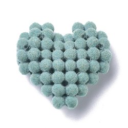 Flocky Resin Woven Beads, Heart, Medium Turquoise, 30x31x11mm(RESI-F025-02A)
