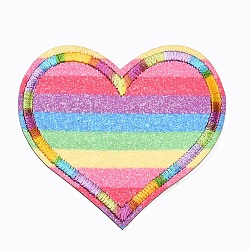 Heart Appliques, Computerized Embroidery Cloth Iron on/Sew on Patches, Costume Accessories, Colorful, 64.5x67x1mm(X-DIY-S041-109)