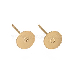 304 Stainless Steel Ear Stud Components, Flat Round, Real 24K Gold Plated, 12x6x0.4mm, Pin: 0.7mm(STAS-I100-40G)