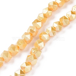 Glass Pearl Beads Strands, Faceted, Polygon, Gold, 7.5x7.5mm, Hole: 1mm, about 49pcs/strand, 14.09 inch(35.8cm)(GLAA-F122-03F)