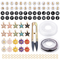 CHGCRAFT DIY Children's Day Themed Stretch Bracelets Making Kits, Including Flat Round with Alphabet Acrylic Beads, Flower & Starfish Alloy Enamel Pendants, Elastic Thread, Mixed Color, Beads: 1456pcs(DIY-CA0001-70)