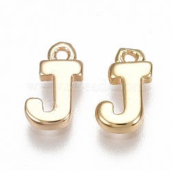 Brass Charms, Letter, Nickel Free, Real 18K Gold Plated, Letter.J, 8.5x5x1.5mm, Hole: 0.8mm(X-KK-S350-167J-G)