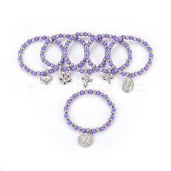 (Jewelry Parties Factory Sale)304 Stainless Steel Charm Bracelets, with Plastic Beads, Mixed Shaped, Lilac, 2-1/4 inch(5.6cm)(BJEW-I268-07C)